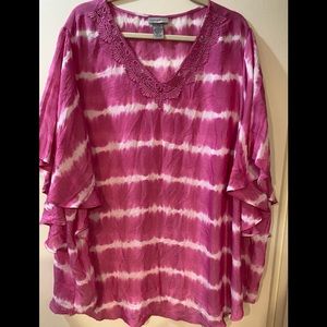 Pink tie dyed batwing sleeve blouse
